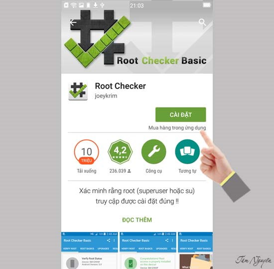 Rootchecker để kiểm tra quyền root.